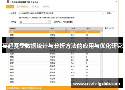 英超赛季数据统计与分析方法的应用与优化研究